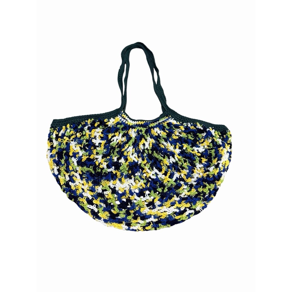 New Handmade Crochet Mesh Market Bag Purse Tote cotton blue white yellow green